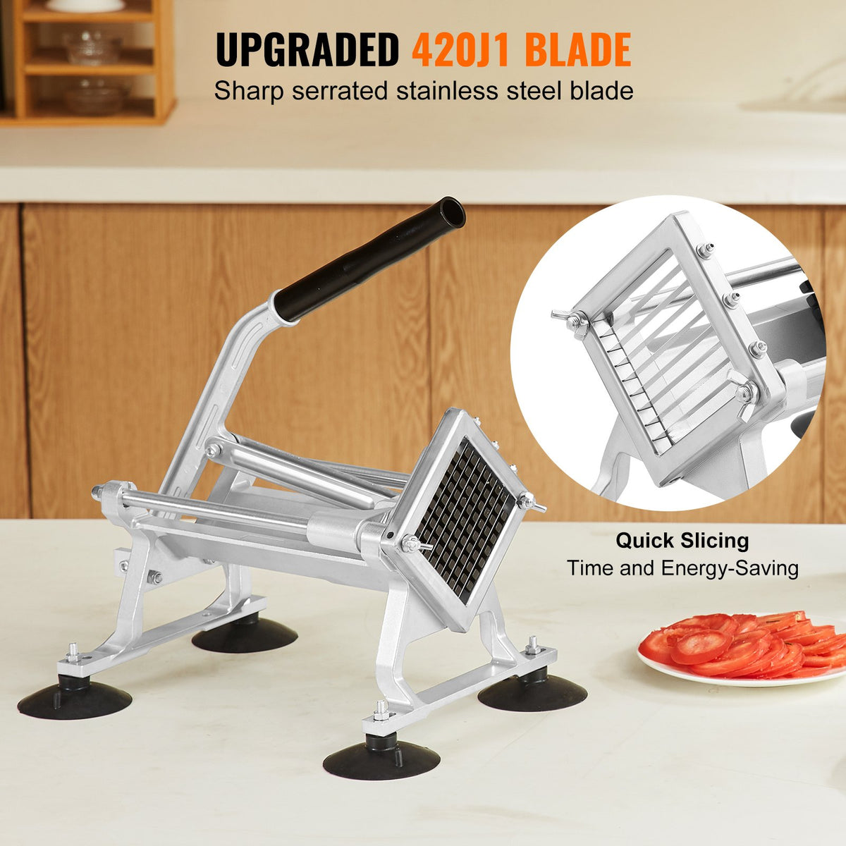 VEVOR Commercial Vegetable Slicer, 3/8 inch Fruit Slicer, Stainless Steel and Aluminum Alloy Vegetable Cutter Slicer Machine, Manual Slicer with Non-slip Feet, for Radishes, Onions, Potatoes, Lemons - FQQPJWS38INCMIPZFV0 - view 5
