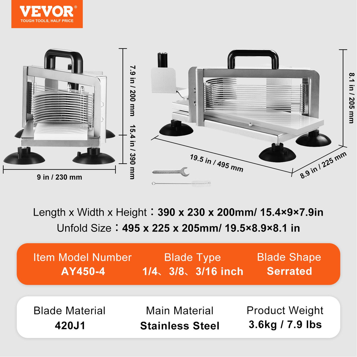 VEVOR Commercial Tomato Slicer, 1/4"+3/8"+3/16" Tomato Cutter Slicer, Stainless Steel Heavy Duty Tomato Slicer Machine, Manual Tomato Slicer with Non-slip Feet, Cutting Tomatoes, Cucumbers, Bananas - FQQPJZTS14388D14CV0 - view 8