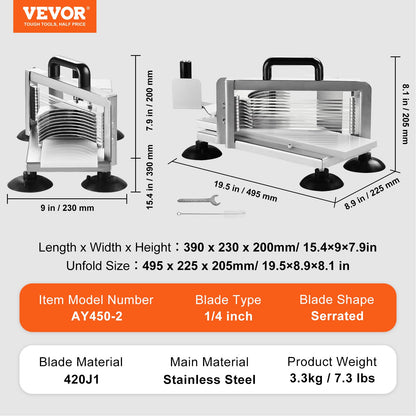VEVOR Commercial Tomato Slicer, 1/4 inch Tomato Cutter Slicer, Stainless Steel Heavy Duty Tomato Slicer Machine, Manual Tomato Slicer with Non-slip Feet
