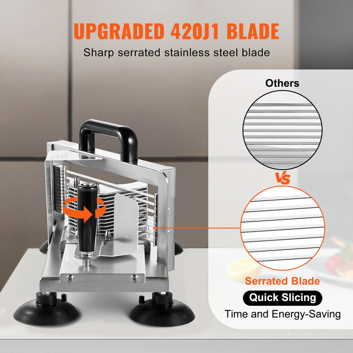 VEVOR Commercial Tomato Slicer, 3/8 inch Tomato Cutter Slicer, Stainless Steel Heavy Duty Tomato Slicer Machine, Manual Tomato Slicer with Non-slip Feet, for Cutting Tomatoes, Cucumbers, Bananas - FQQPJZTS38INFK220V0 - view 5