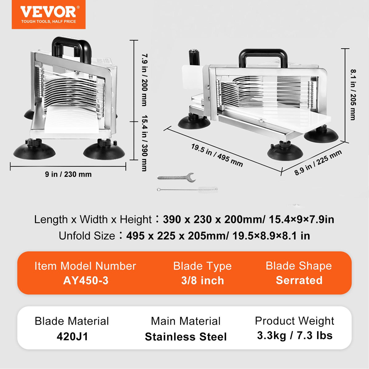VEVOR Commercial Tomato Slicer, 3/8 inch Tomato Cutter Slicer, Stainless Steel Heavy Duty Tomato Slicer Machine, Manual Tomato Slicer with Non-slip Feet, for Cutting Tomatoes, Cucumbers, Bananas - FQQPJZTS38INFK220V0 - view 8