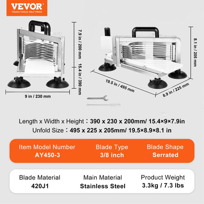 VEVOR Commercial Tomato Slicer, 3/8 inch Tomato Cutter Slicer, Stainless Steel Heavy Duty Tomato Slicer Machine, Manual Tomato Slicer with Non-slip Feet, for Cutting Tomatoes, Cucumbers, Bananas - FQQPJZTS38INFK220V0 - view 8
