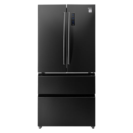VEVOR French Door Refrigerator, 18.9 Cu. Ft. Kitchen Fridge, Counter Depth French Refrigerator with LED Display and 4 Casters, Frost-Free Bottom Freezer Refrigerators for Home & Commercial Use, Black - FRENCHDOORREB1A39001V1 - view 1