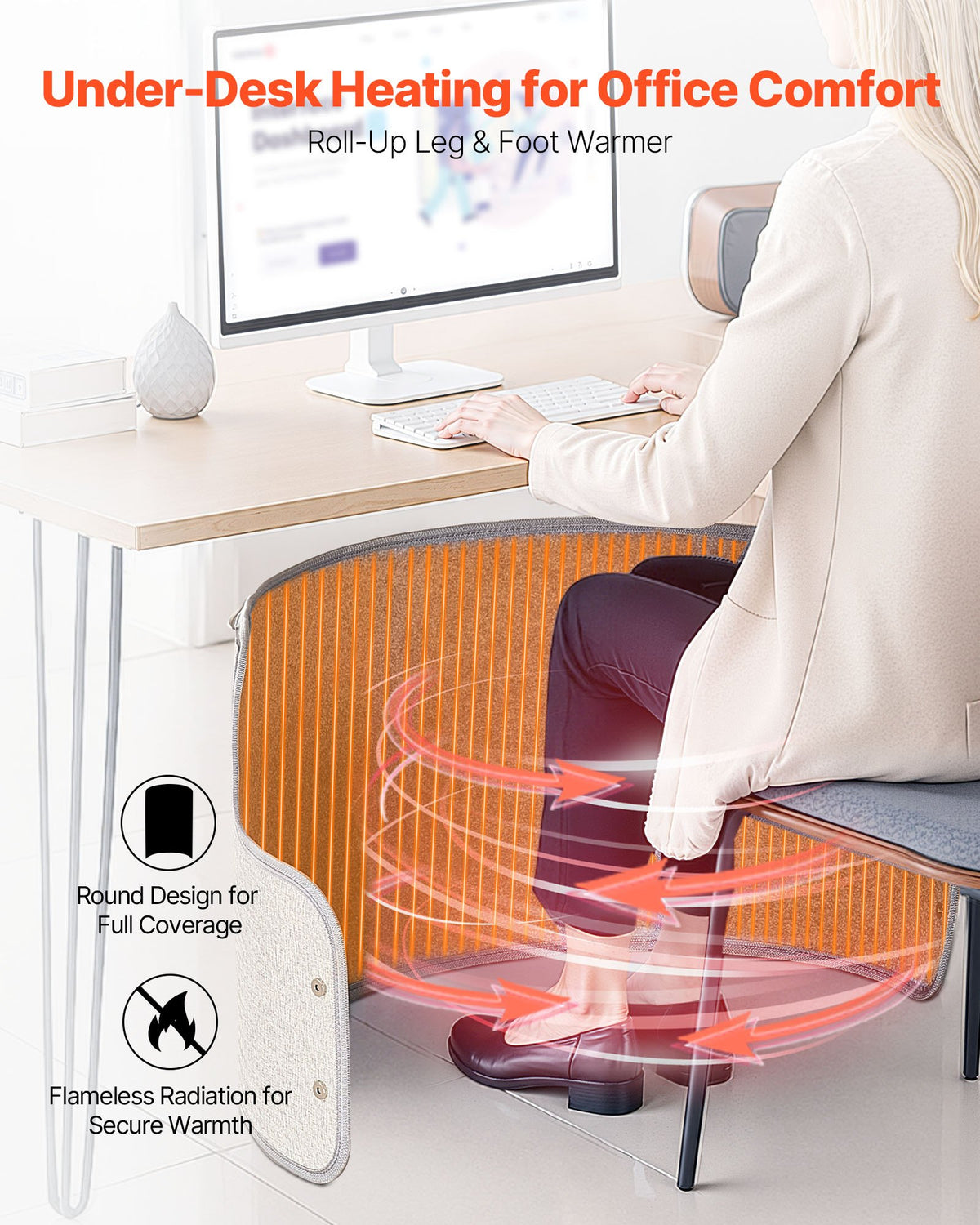 VEVOR Under Desk Space Heater,Rollable Foot Warmer Portable for Home&Office,Timer & Secure,Quiet for Legs,Ankles,Touch&Remote Control Personal Electric Round Surround Warming Pad,Over-Heat Protection - FRMFSJRQYXCKOX9F0001V1 - view 3