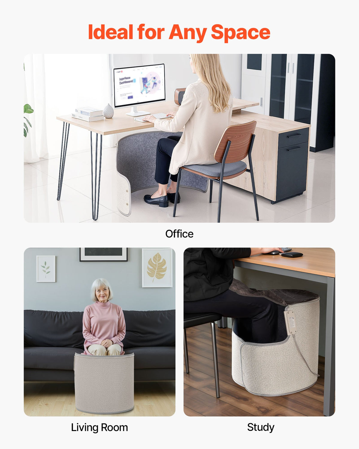 VEVOR Under Desk Space Heater,Rollable Foot Warmer Portable for Home&Office,Timer & Secure,Quiet for Legs,Ankles,Touch&Remote Control Personal Electric Round Surround Warming Pad,Over-Heat Protection - FRMFSJRQYXCKOX9F0001V1 - view 7