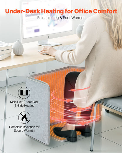 VEVOR Under Desk Space Heater,Foldble Foot Warmer Portable for Home&Office,Timer & Secure,Quiet for Legs,Ankles,Touch&Remote Control Personal Electric Wall Foot Warming Pad,Over-Heat Protection - FRMFSJRQZDSC6S0WS001V1 - view 3