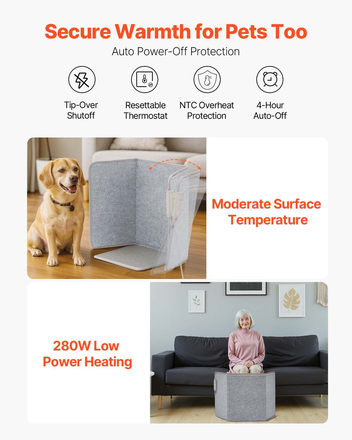 VEVOR Under Desk Space Heater,Foldble Foot Warmer Portable for Home&Office,Timer & Secure,Quiet for Legs,Ankles,Touch&Remote Control Personal Electric Wall Foot Warming Pad,Over-Heat Protection - FRMFSJRQZDSC6S0WS001V1 - view 5