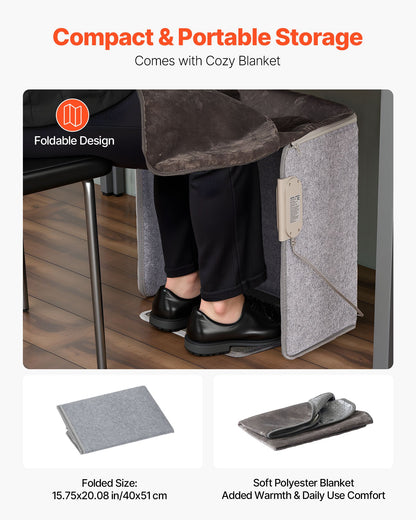 VEVOR Under Desk Space Heater,Foldble Foot Warmer Portable for Home&Office,Timer & Secure,Quiet for Legs,Ankles,Touch&Remote Control Personal Electric Wall Foot Warming Pad,Over-Heat Protection - FRMFSJRQZDSC6S0WS001V1 - view 6
