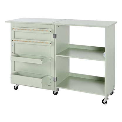 VEVOR Folding Sewing Table, Multipurpose Sewing Machine Table with Compact Design, Wheels, Wooden Pegs, Storage Trays and Shelf, Magnetic Door Lock, Craft Station and Side Desk for Home, Light Green - FRZJYXXKZDBHMMZ91001V0 - view 10