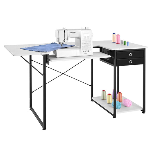 VEVOR Sewing Table, Multipurpose Sewing Machine Table with Drawers, Foldable Side Shelf, Adjustable Shelf, Steel Legs, Computer Desk for Home, Fashion Studio, Art Studio, Educational Institution - FRZJYXXKZDHSQSZHC001V0 - view 1