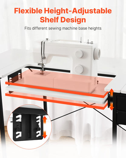 VEVOR Sewing Table, Multipurpose Sewing Machine Table with Drawers, Foldable Side Shelf, Adjustable Shelf, Steel Legs, Computer Desk for Home, Fashion Studio, Art Studio, Educational Institution - FRZJYXXKZDHSQSZHC001V0 - view 5