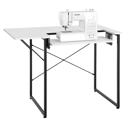 VEVOR Sewing Table, Multipurpose Sewing Machine Table with Foldable Side Shelf, Adjustable Shelf, Steel Legs, Computer Desk for Home, Fashion Studio, Art Studio, Educational Institution, White - FRZJYXXKZDHSV201V001V0 - view 1