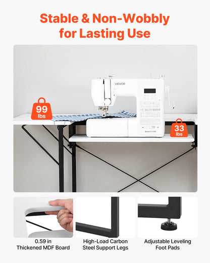 VEVOR Sewing Table, Multipurpose Sewing Machine Table with Foldable Side Shelf, Adjustable Shelf, Steel Legs, Computer Desk for Home, Fashion Studio, Art Studio, Educational Institution, White - FRZJYXXKZDHSV201V001V0 - view 4