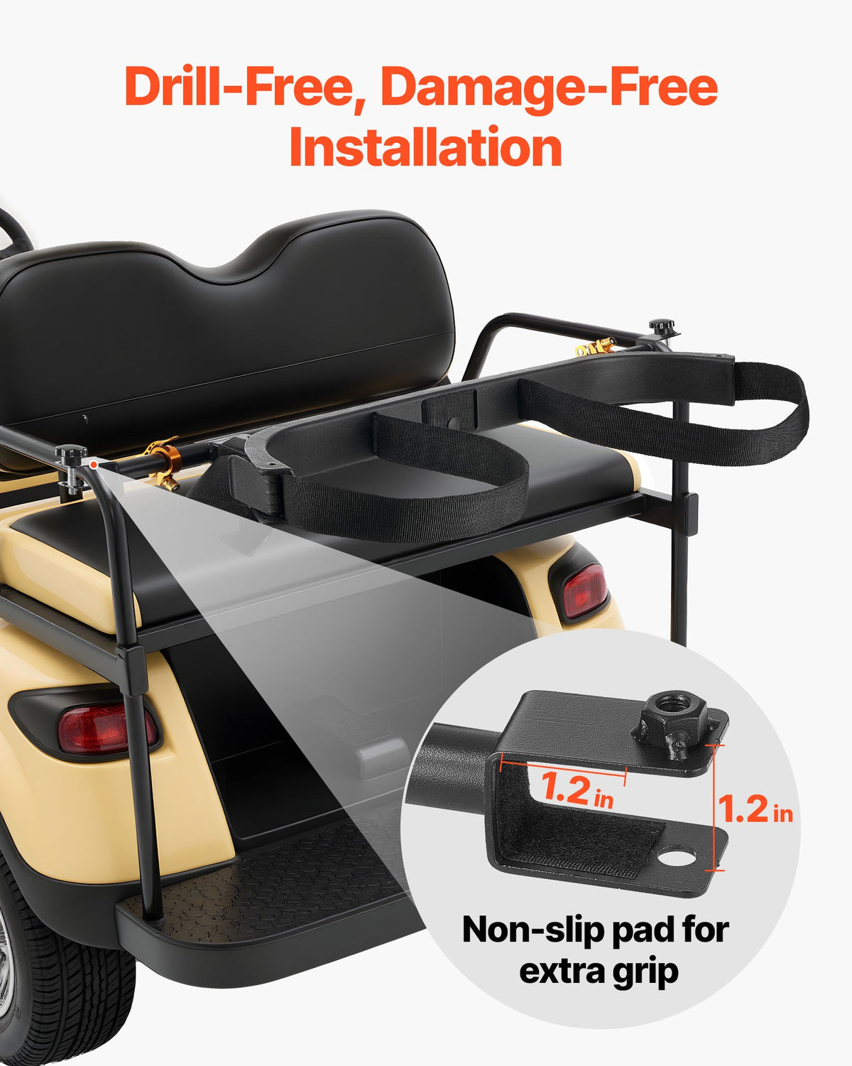 VEVOR Golf Cart Bag Holder, 53.9 x 7.7 x 2.4 Inch, Compatible with Most 2+2 Golf Cart Rear Seat with 1.2-Inch Square Tubes, Adjustable Rear Seat Carts Club Holder with Strap, No Drilling Required - FSDJUXKK30740ZKC9001V0 - view 4
