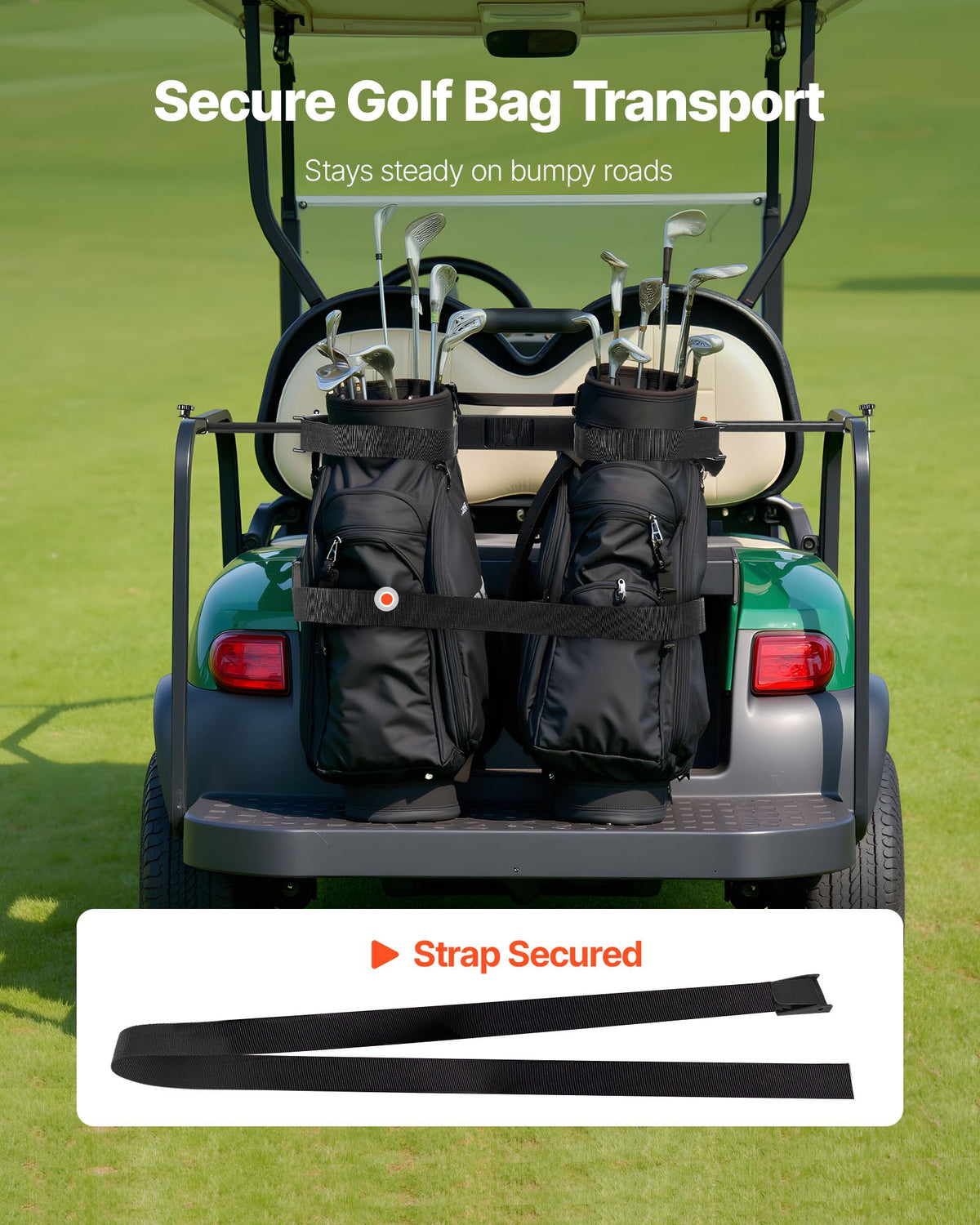 VEVOR Golf Cart Bag Holder, 53.9 x 7.7 x 2.4 Inch, Compatible with Most 2+2 Golf Cart Rear Seat with 1.2-Inch Square Tubes, Adjustable Rear Seat Carts Club Holder with Strap, No Drilling Required - FSDJUXKK30740ZKC9001V0 - view 6