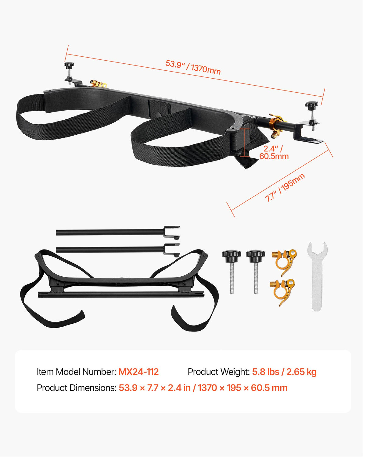 VEVOR Golf Cart Bag Holder, 53.9 x 7.7 x 2.4 Inch, Compatible with Most 2+2 Golf Cart Rear Seat with 1.2-Inch Square Tubes, Adjustable Rear Seat Carts Club Holder with Strap, No Drilling Required - FSDJUXKK30740ZKC9001V0 - view 8