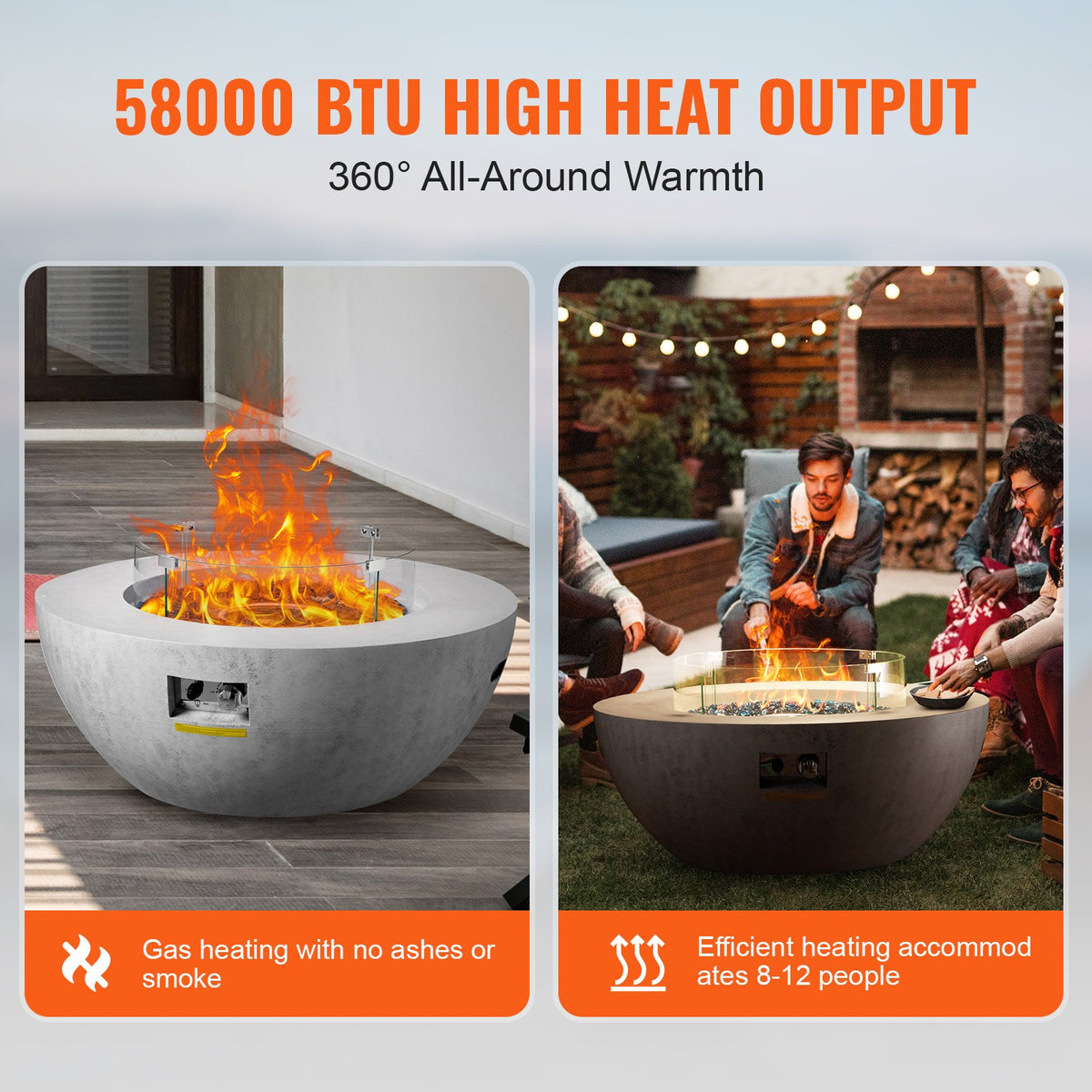 VEVOR Propane Fire Pit, Outdoor Concrete Gas Fire Pit, 39 in Tabletop with Lava Rocks, Lid,Rain Cover,Adjust Flame Height Camping Firepit for Heating, Lighting, 50000 BTU - FSNRQHK42YCY8GDSKV9 - view 3