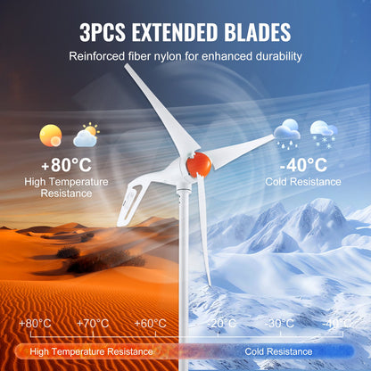 VEVOR 500W Wind Turbine Generator with Anemometer, 12V Wind Turbine Kit, 3-Blade Wind Power Generator, MPPT Controller & Adjustable Windward Direction, Suitable for Home, Farm, RVs, Boats - FSSFLWLFDJ40N69K2V9 - view 7