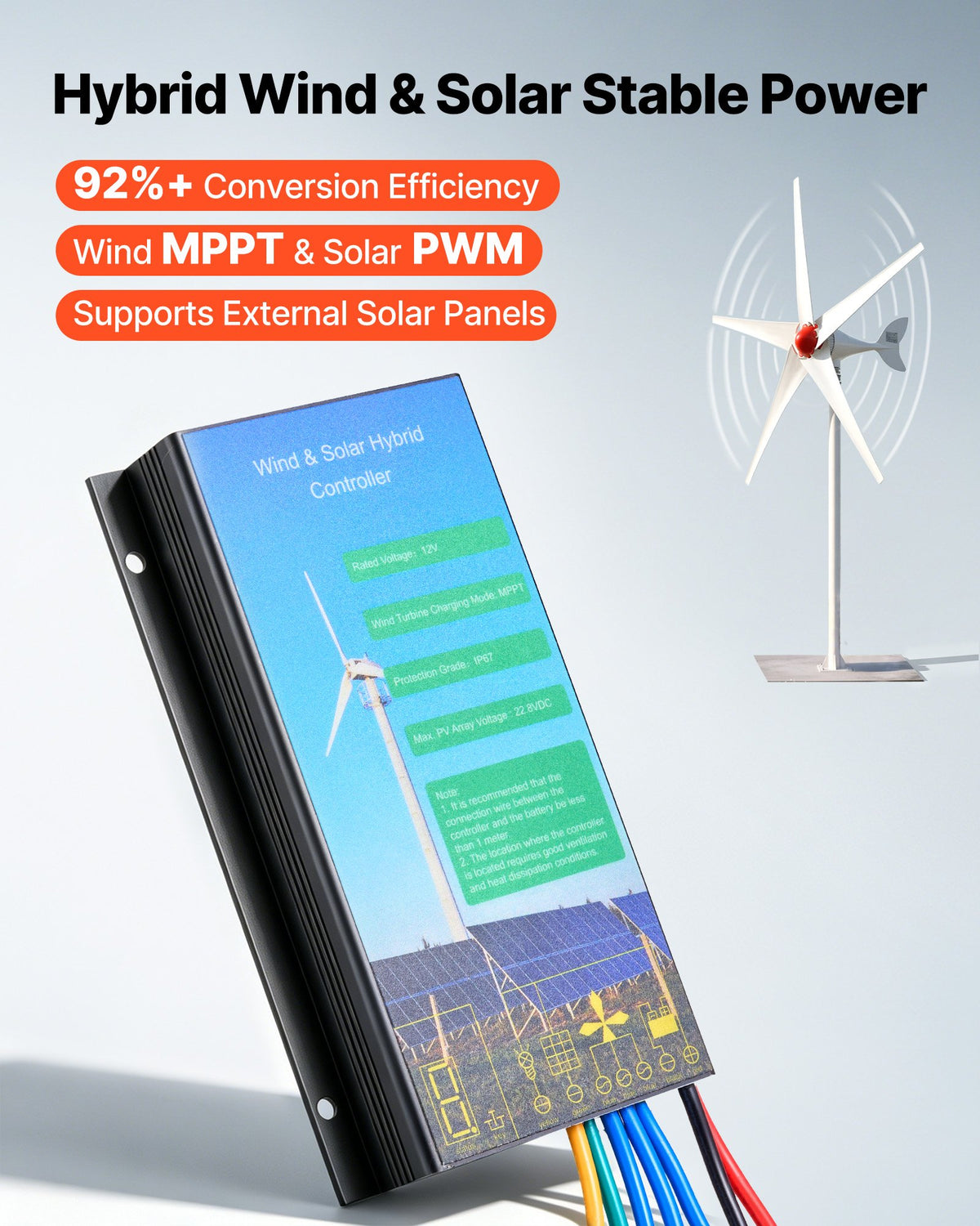 VEVOR 800W 12V Wind Turbine Generator, 5-Blade Wind Turbine Kit with Wind & Solar Hybrid Controller