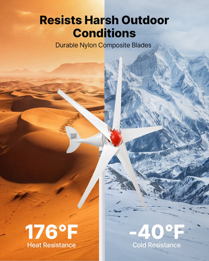 VEVOR 800W 12V Wind Turbine Generator, 5-Blade Wind Turbine Kit with Wind & Solar Hybrid Controller