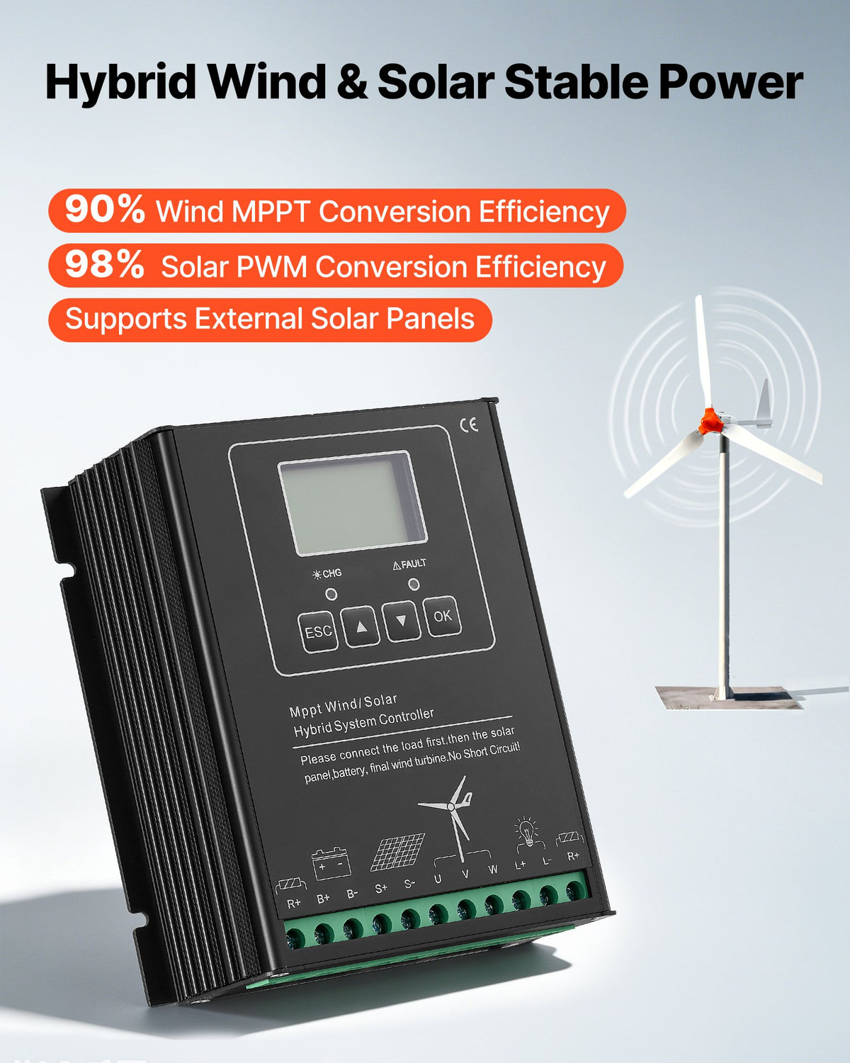 VEVOR 1500W 24V Wind Turbine Generator, 3-Blade Wind Turbine Kit with Wind/Solar Hybrid Controller