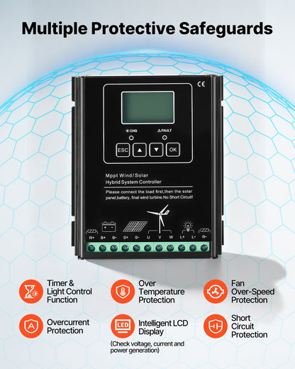 VEVOR 1500W 24V Wind Turbine Generator, 3-Blade Wind Turbine Kit with Wind/Solar Hybrid Controller