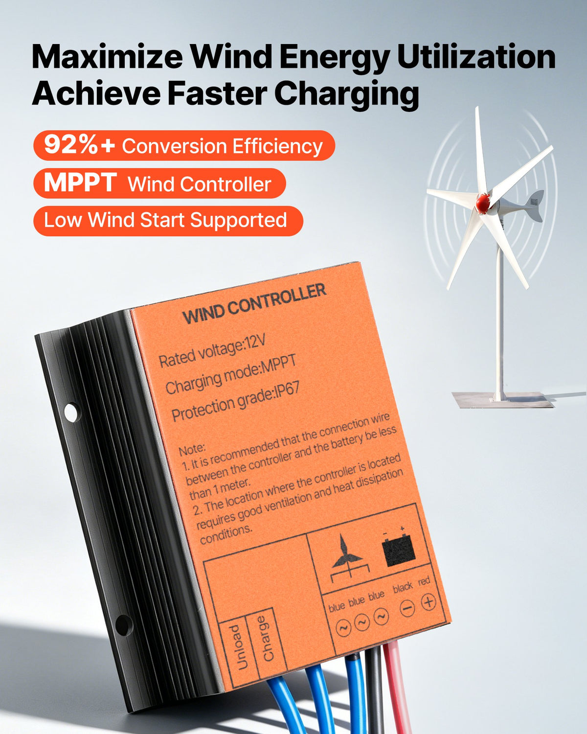 VEVOR 800W 12V Wind Turbine Generator, 5-Blade Wind Turbine Kit with MPPT Controller, High-Efficiency 3-Phase AC Permanent Wind Power Generator for RVs, Boats