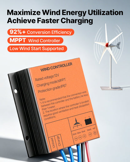 VEVOR 800W 12V Wind Turbine Generator, 5-Blade Wind Turbine Kit with MPPT Controller, High-Efficiency 3-Phase AC Permanent Wind Power Generator for RVs, Boats