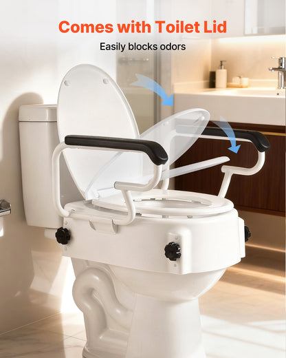 VEVOR Raised Toilet Seat with Arms, 300 lbs Load Capacity, 3-Level Adjustable Height, Widened Commode Elevated Toilet Seat Riser with Padded Handles for Seniors, Elderly, Handicap, Disabled, Adults - FSSFSJGMTZDDNO6QU001V0 - view 7