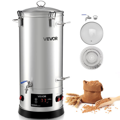 VEVOR Beer Brewing Equipment, 8 Gal/30L 304 Stainless Steel Home Beer Brewer,1500W All-in-One Home Brewing Kit with Tall strainer, Integrated Inner Barrel & Reinforced Handle