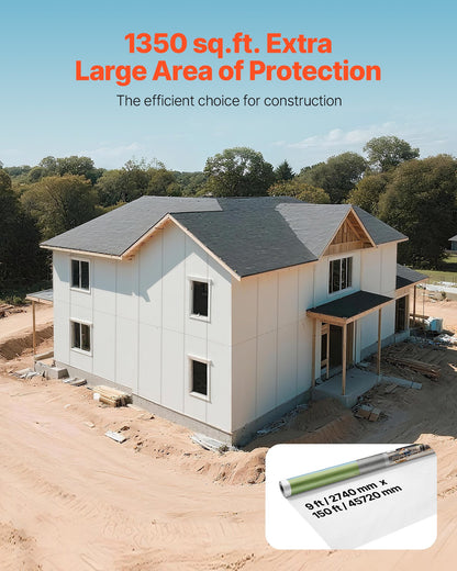 VEVOR House Wrap, 9 x 150 ft, 0.13 mm Thick Vapor Barrier, Heavy Duty Plastic Sheeting for Tear-resistant, Drop Cloth Vapor Barrier Covering for Residential & Commercial Construction, White - FSTQM9FT150FSRA05001V0 - view 3