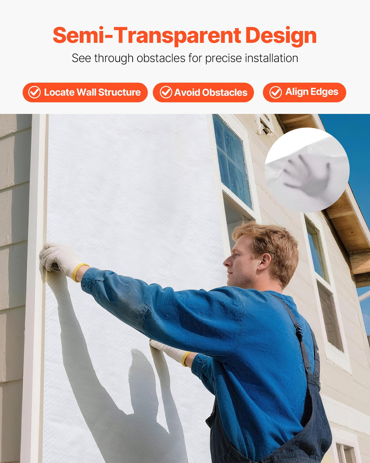 VEVOR House Wrap, 9 x 150 ft, 0.13 mm Thick Vapor Barrier, Heavy Duty Plastic Sheeting for Tear-resistant, Drop Cloth Vapor Barrier Covering for Residential & Commercial Construction, White - FSTQM9FT150FSRA05001V0 - view 6
