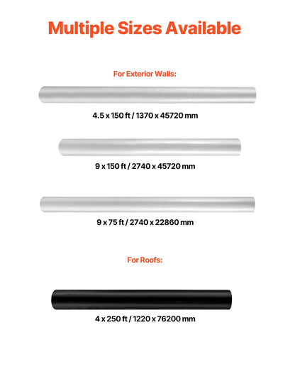 VEVOR House Wrap, 9 x 150 ft, 0.13 mm Thick Vapor Barrier, Heavy Duty Plastic Sheeting for Tear-resistant, Drop Cloth Vapor Barrier Covering for Residential & Commercial Construction, White - FSTQM9FT150FSRA05001V0 - view 8