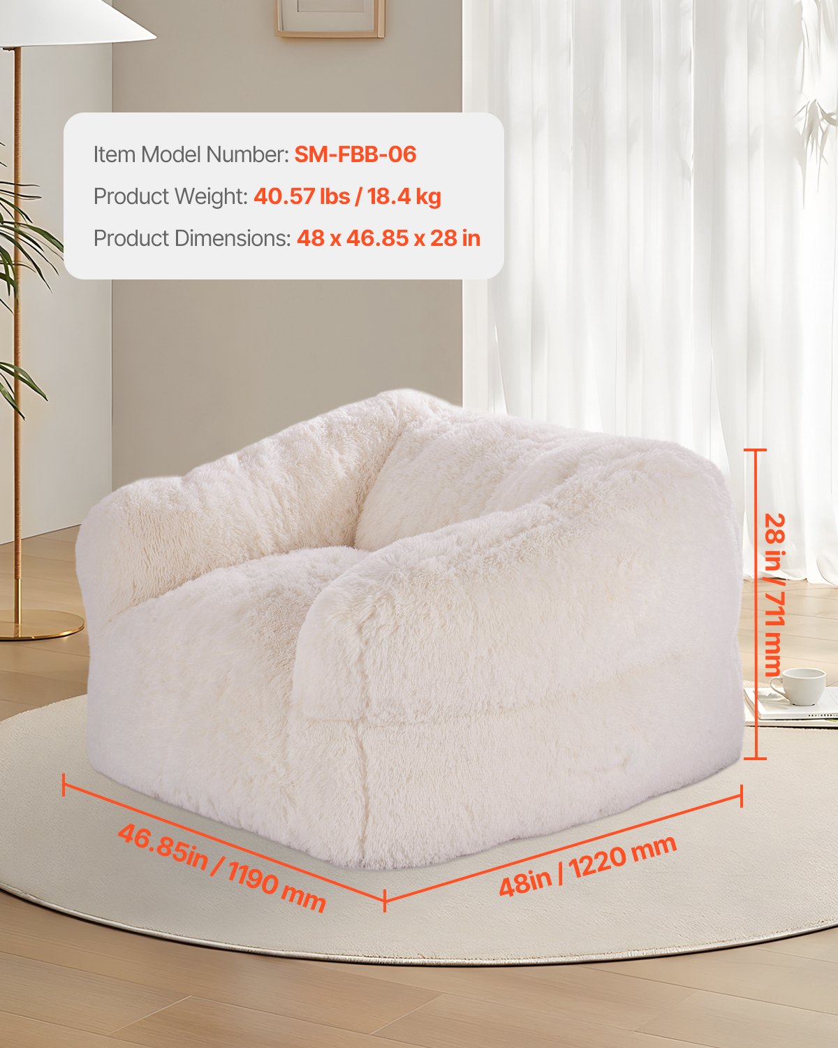 VEVOR Bean Bag Chair, BeanBag Sofa Chair with Armrests for Adults, Fluffy Plush & High-Density Foam Filling Adult Bean Bag with Zapper, Comfy Lazy Sofa Chair Ideal for Living Room, Bedroom, Beige - FSYXCRDDY454MQO2DV0 - view 3