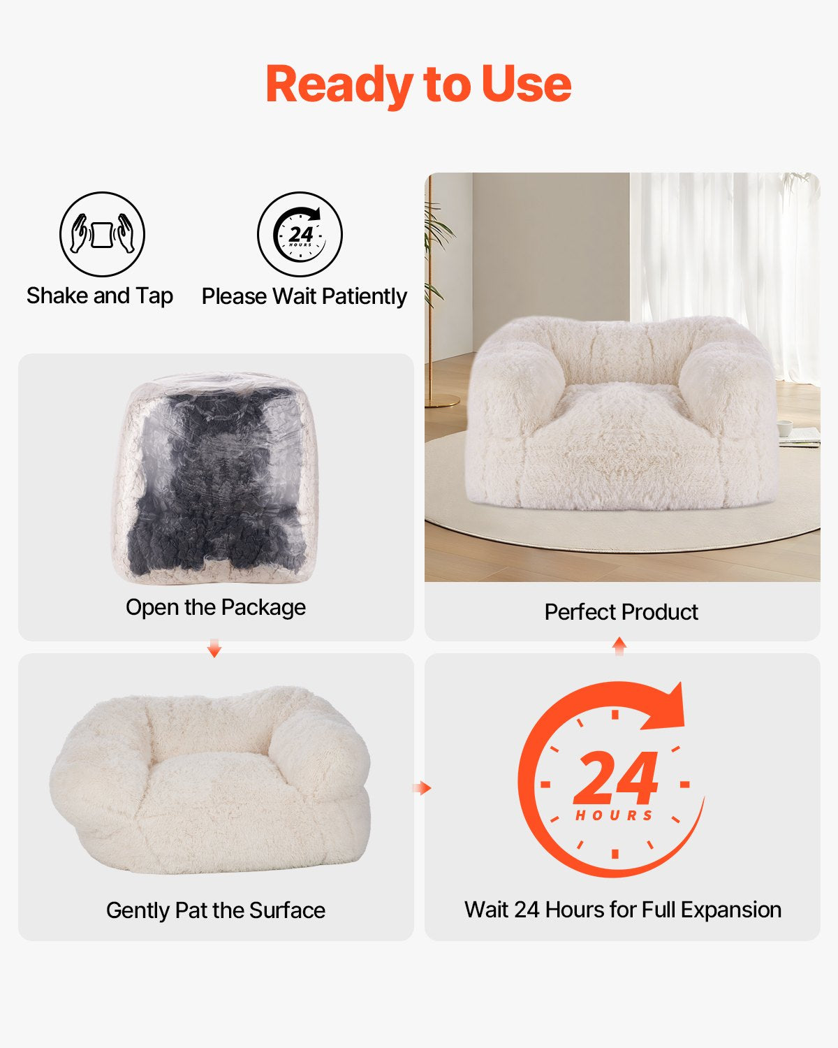 VEVOR Bean Bag Chair, BeanBag Sofa Chair with Armrests for Adults, Fluffy Plush & High-Density Foam Filling Adult Bean Bag with Zapper, Comfy Lazy Sofa Chair Ideal for Living Room, Bedroom, Beige - FSYXCRDDY454MQO2DV0 - view 8