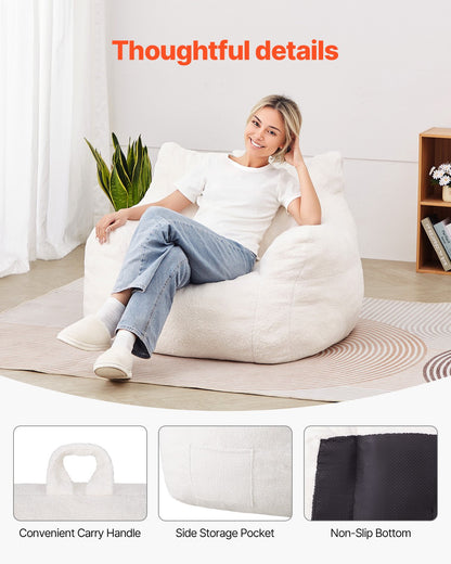 VEVOR Bean Bag Chair, 3 feet Bean Bag Chair with Soft Armrests and Storage Pocket, 25D Memory Foam Filled with Soft Teddy Velvet Cover, Bean Bag for Bedroom or Playroom, White - FSYXDDY3539IH8DQLV0 - view 6