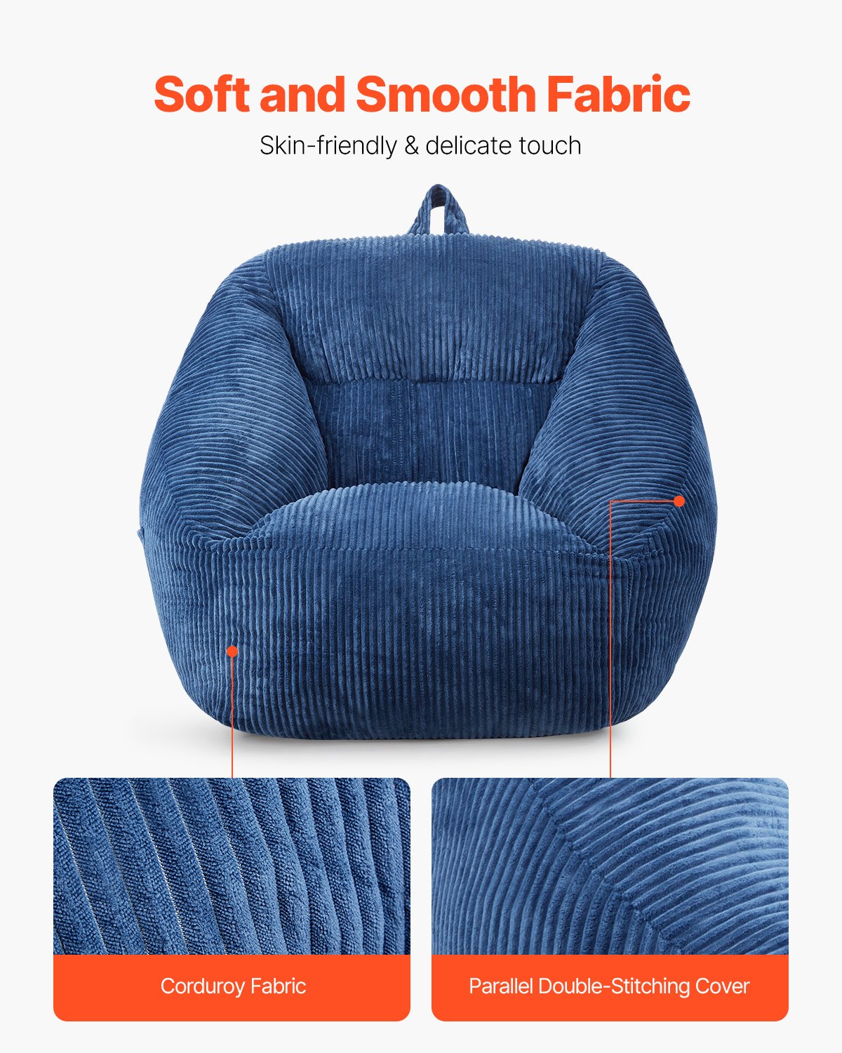 VEVOR Bean Bag Chair, 3 feet Bean Bag Chair with Soft Armrests and Storage Pocket, 25D Memory Foam Filled with Soft Teddy Velvet Cover, Bean Bag for Bedroom or Playroom, Blue - FSYXDDY3539ISF3TGV0 - view 4