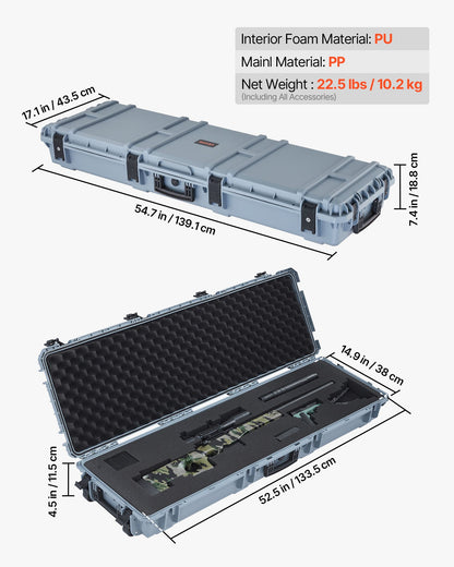 VEVOR Hard Rifle Case, Lockable Rifle Case with Pre-cut Foams, 52 in Gun Storage with Wheels, Heavy Duty IP67 Waterproof & Dustproof Pistol Storage Cases for Rifles, Shotguns, Airsoft Guns, Grey - FSYZBQH52415N8LQJ001V0 - view 4