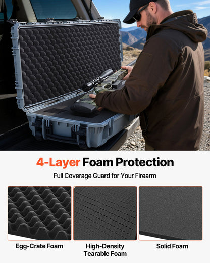 VEVOR Hard Rifle Case, Lockable Rifle Case with Pre-cut Foams, 52 in Gun Storage with Wheels, Heavy Duty IP67 Waterproof & Dustproof Pistol Storage Cases for Rifles, Shotguns, Airsoft Guns, Grey - FSYZBQH52415N8LQJ001V0 - view 5