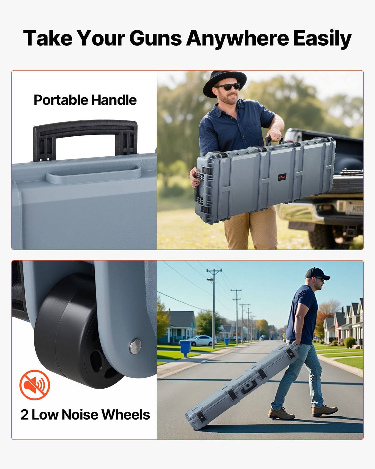 VEVOR Hard Rifle Case, Lockable Rifle Case with Pre-cut Foams, 52 in Gun Storage with Wheels, Heavy Duty IP67 Waterproof & Dustproof Pistol Storage Cases for Rifles, Shotguns, Airsoft Guns, Grey - FSYZBQH52415N8LQJ001V0 - view 8