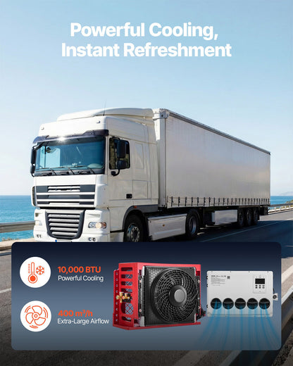 VEVOR Truck Air Conditioner, 12V 10000 BTU Mini Split AC Unit, 400 m³/h Airflow Cab Air Conditioner, Quiet A/C Unit Fast Cooling for Semi Truck, Camper