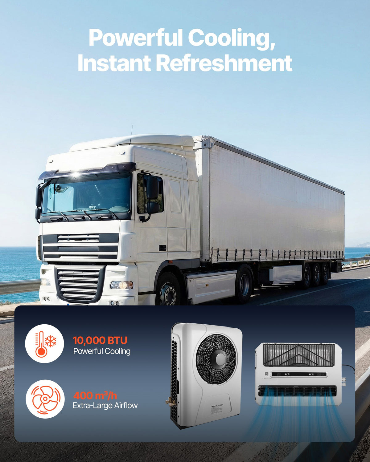 VEVOR Truck Air Conditioner, 12V 10000 BTU Mini Split AC Unit, 400 m³/h Airflow Cab Air Conditioner, Fast Cooling Low Noise for Semi Truck, Camper