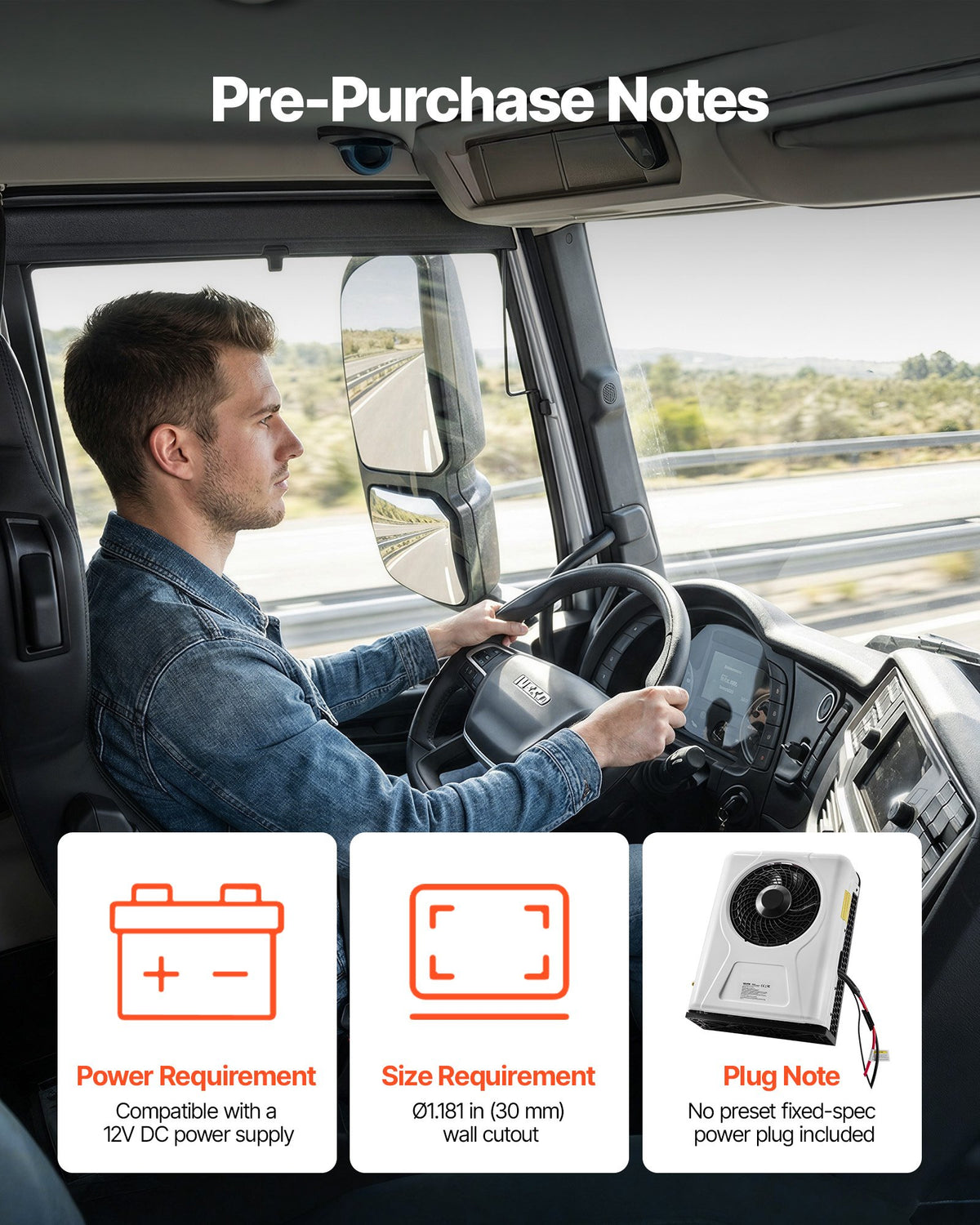 VEVOR Truck Air Conditioner, 12V 10000 BTU Mini Split AC Unit, 400 m³/h Airflow Cab Air Conditioner, Fast Cooling Low Noise for Semi Truck, Camper