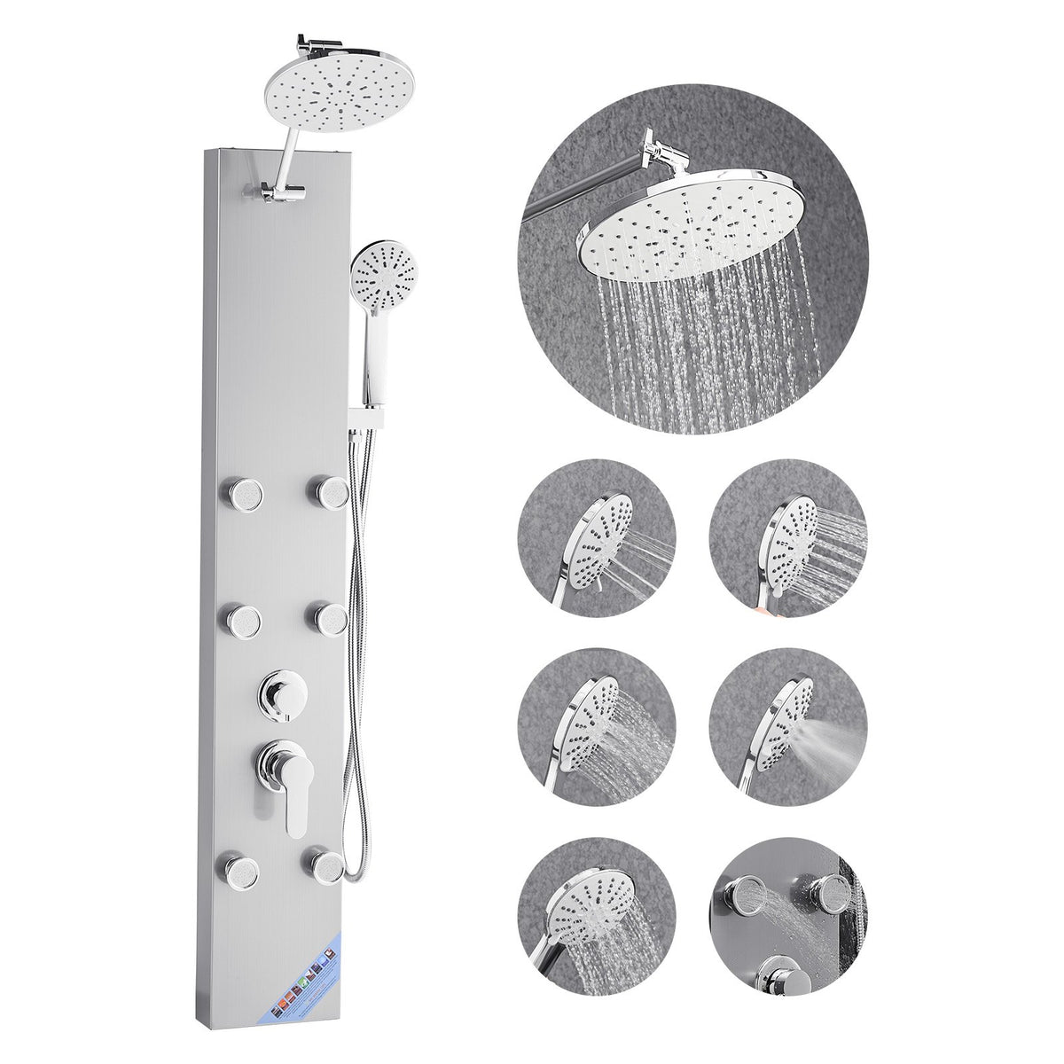 VEVOR Shower Panel Tower System with Rainfall Shower Head, 49 in Brushed Stainless Steel Shower Column, 3-Function Faucet