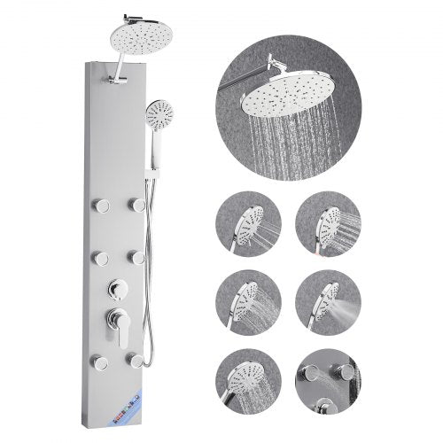 VEVOR Shower Panel Tower System with Rainfall Shower Head, 49 in Brushed Stainless Steel Shower Column, 3-Function Faucet