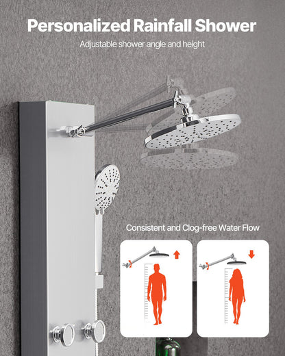 VEVOR Shower Panel Tower System with Rainfall Shower Head, 49 in Brushed Stainless Steel Shower Column, 3-Function Faucet