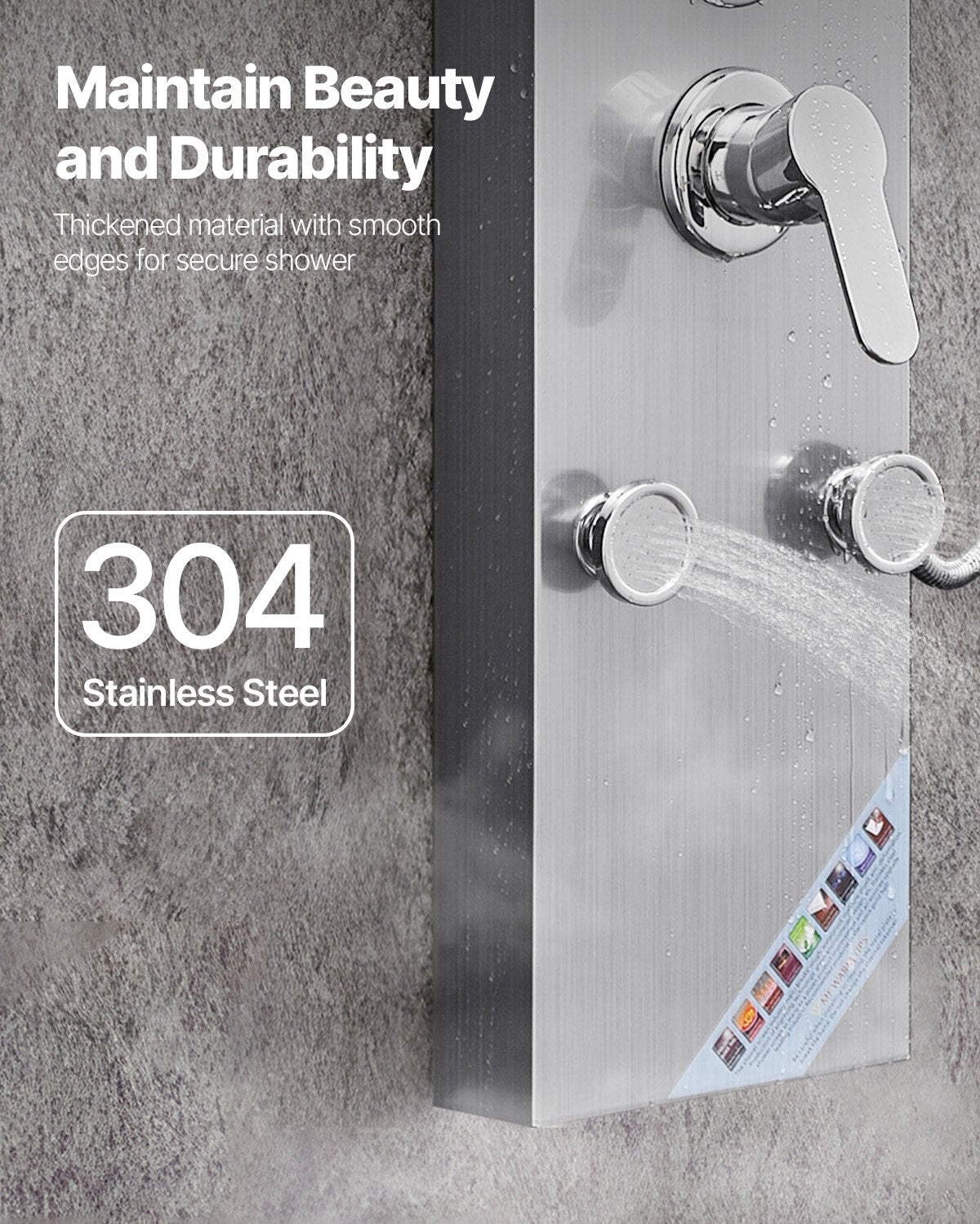 VEVOR Shower Panel Tower System with Rainfall Shower Head, 49 in Brushed Stainless Steel Shower Column, 3-Function Faucet