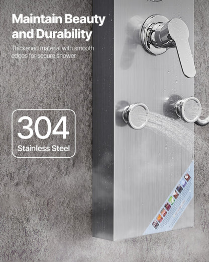 VEVOR Shower Panel Tower System with Rainfall Shower Head, 49 in Brushed Stainless Steel Shower Column, 3-Function Faucet