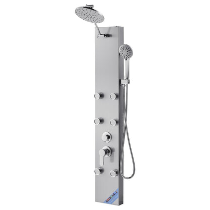 VEVOR Shower Panel Tower System with Rainfall Shower Head, 49 in Brushed Stainless Steel Shower Column, 3-Function Faucet
