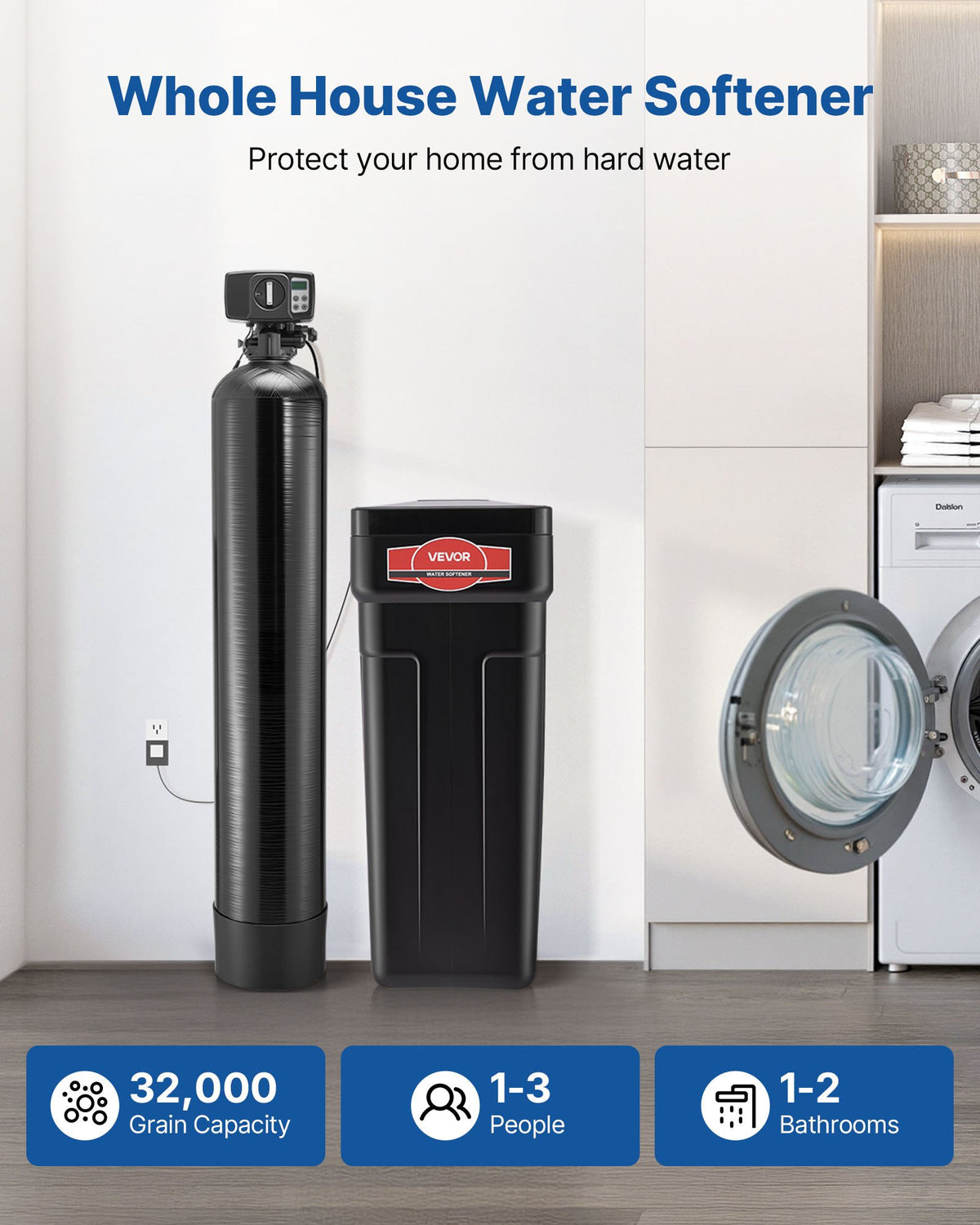 VEVOR Water Softener, 64, 000 Grains Whole House Water Softener System, with Automatic Digital Control Head, Bypass Valve, Reduce Hardness and Minerals